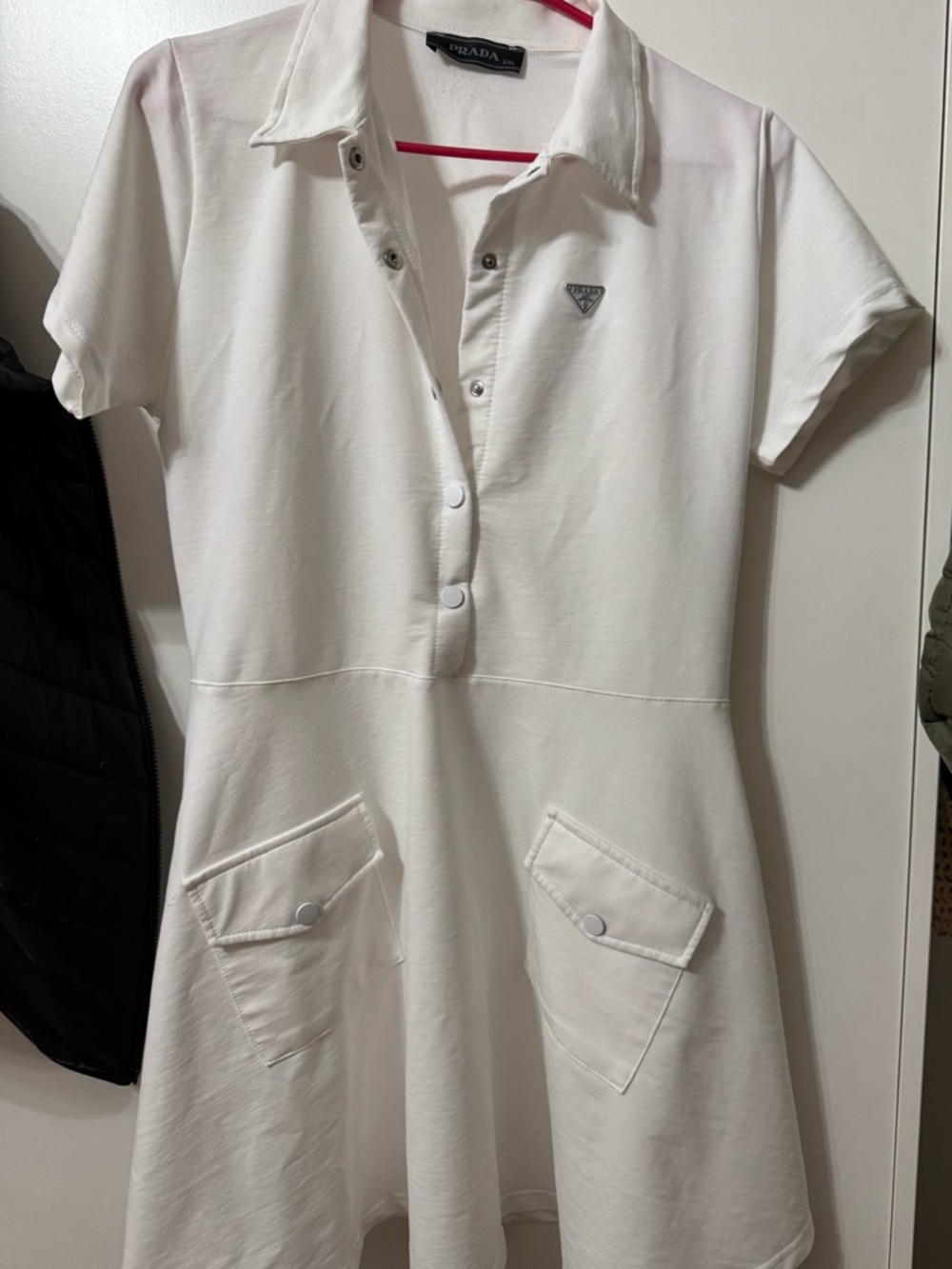 Prada Cream Polo-Style Knit Dress with Patch Pockets